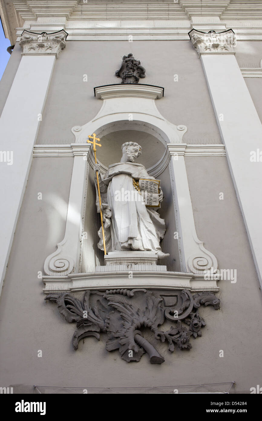 Statue in the exterior niche of St Michael 18th century church in Budapest, Hungary. Stock Photo