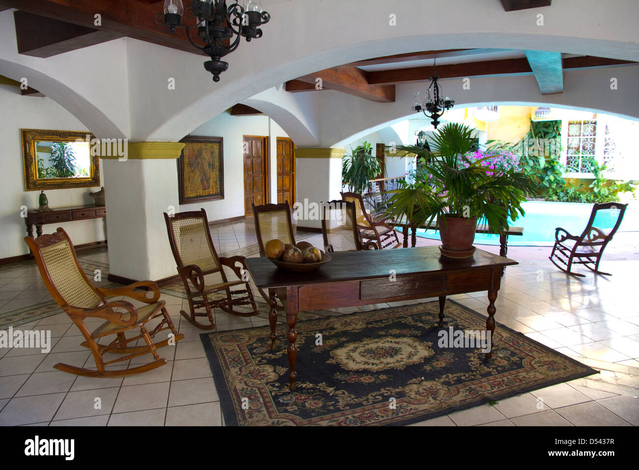 La Alhambra Hotel offers old world charm and friendly service at a moderate price in Grenada, Nicaragua Stock Photo