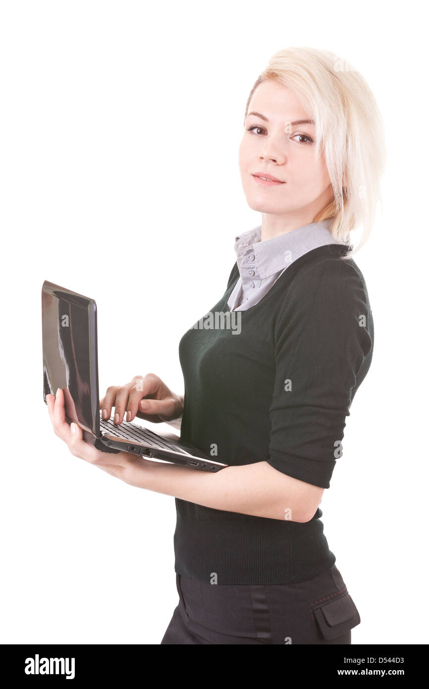 student with a small notebook on white background Stock Photo - Alamy