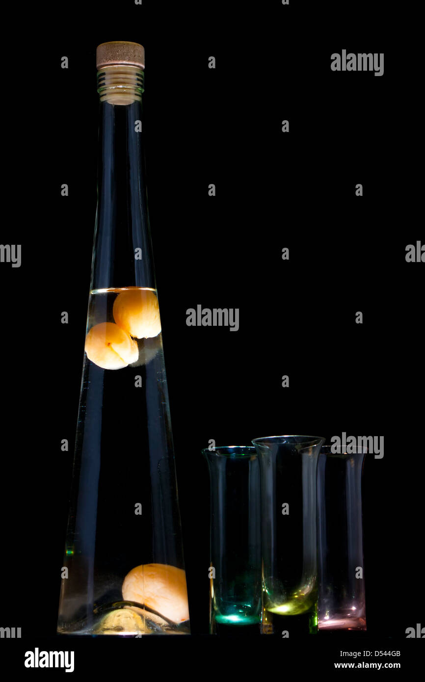 Hungarian palinka, traditional fruit brandy made from apricots Stock