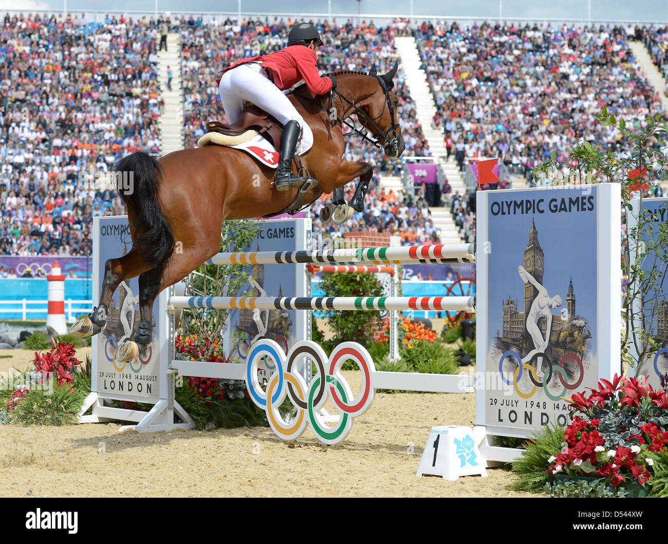 Steve Guerdat riding Nino des Buissonnets (SUI, Switzerland). Team Showjumping Stock Photo