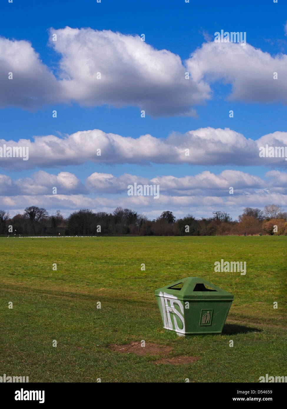 Graffiti on a modern waste bin on Eton playing fields Stock Photo