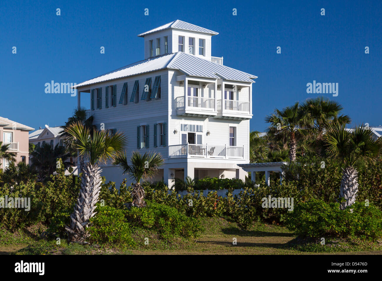 Modern condominium housing on the sea coast of South Padre Island, Texas, USA. Stock Photo