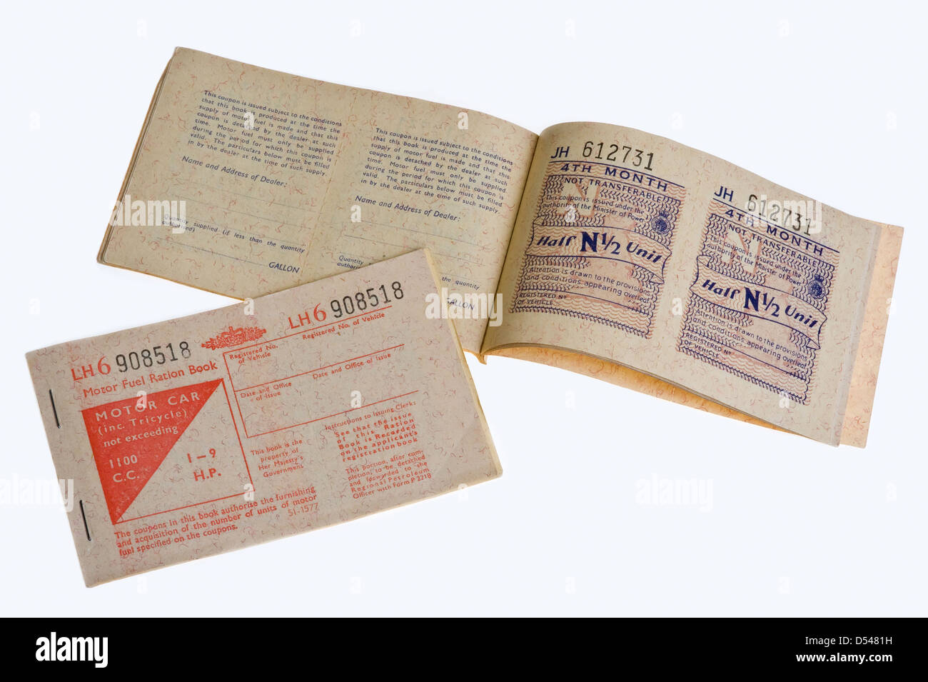 Petrol ration books, from 1973. Stock Photo
