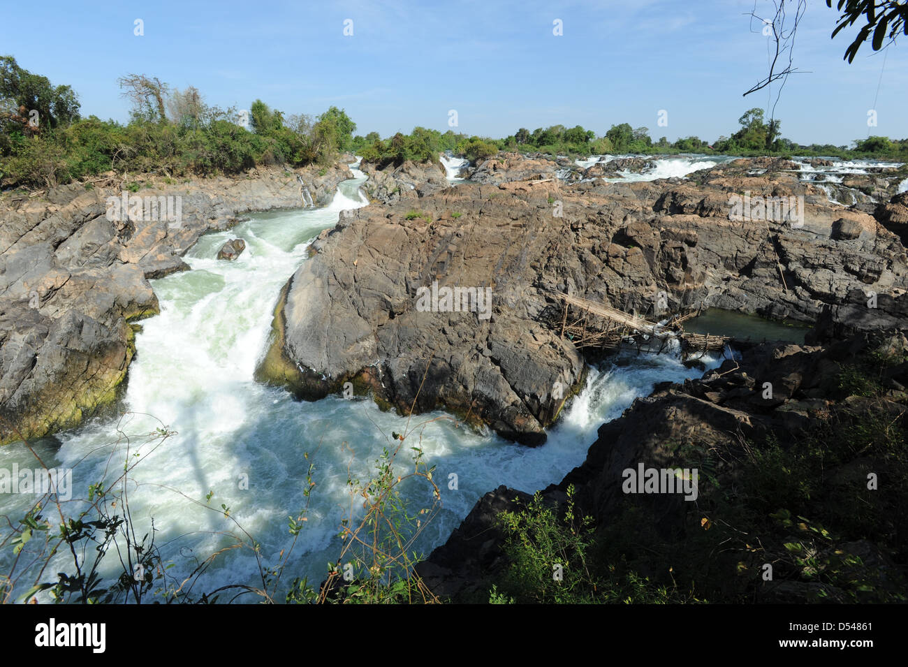 river Mekong waterfall of Tat Somphamit at Don Khon island, Laos Stock Photo