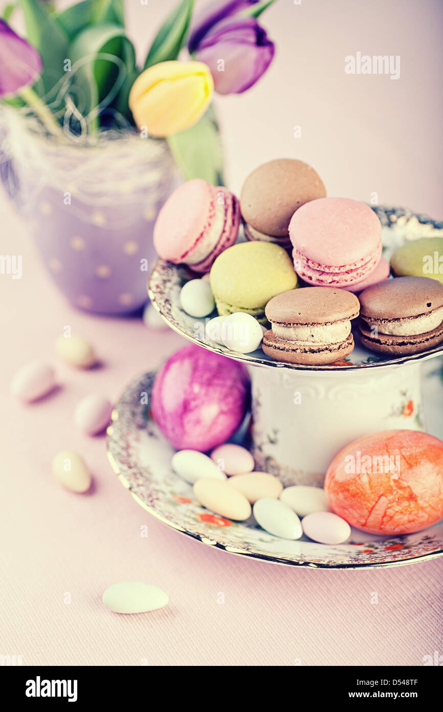 the easter installation with macarons Stock Photo