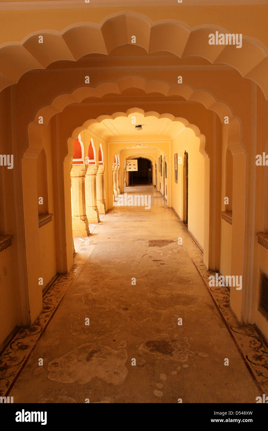 Arched corridor in palace City palace Pink city Rajasthan India Stock Photo