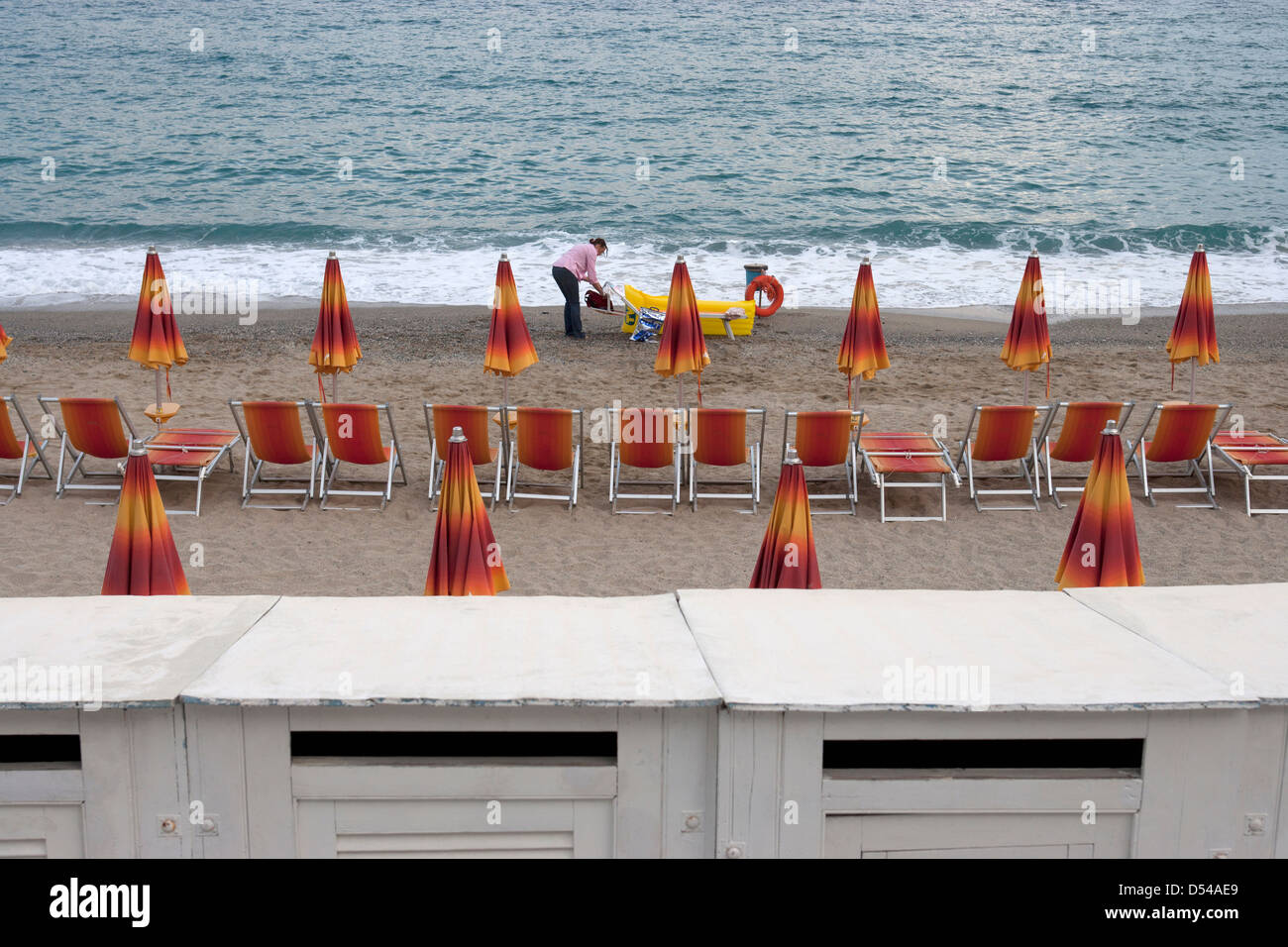 on beach, Spotorno, Liguria, Italy Stock Photo