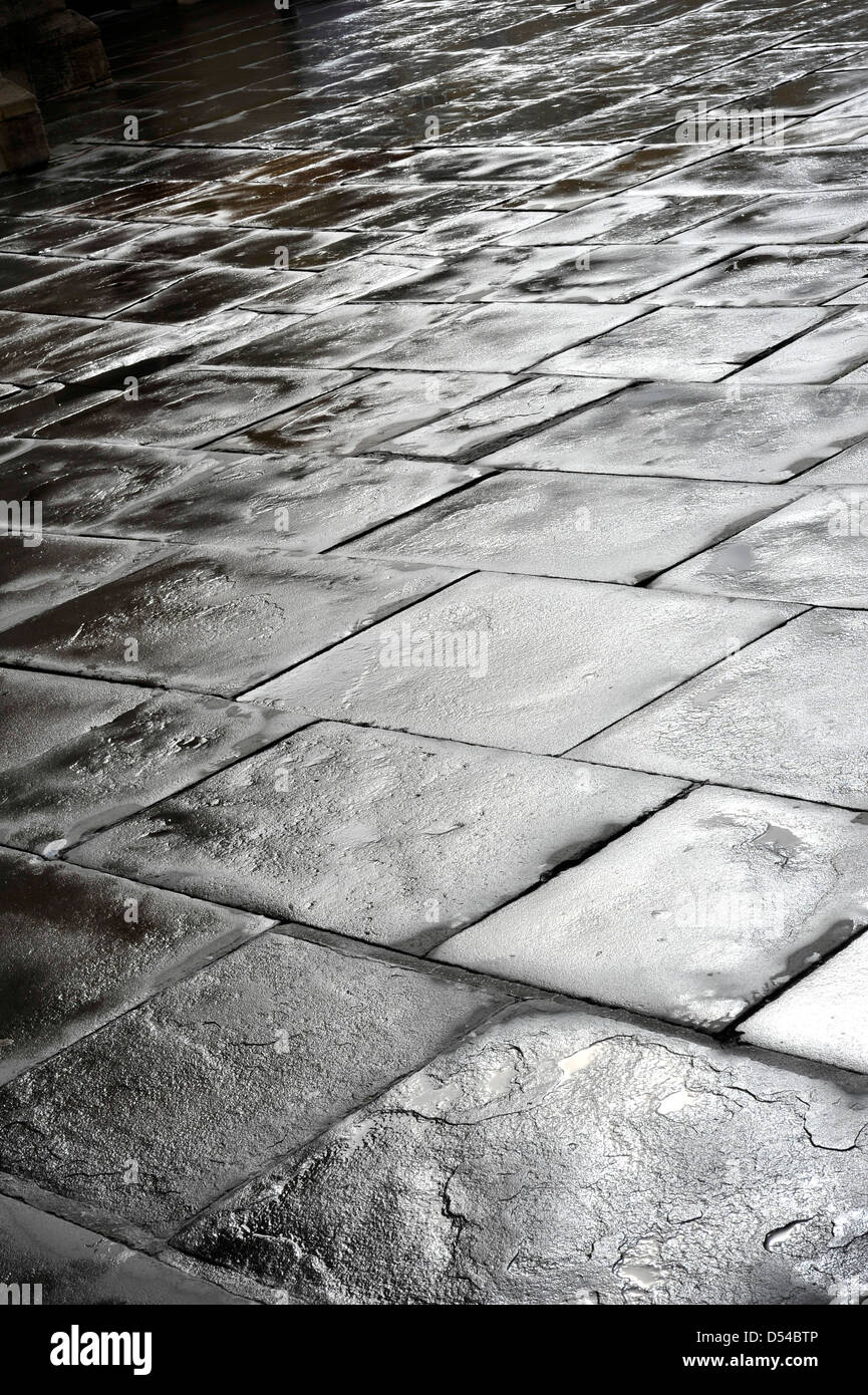 wet square flagstones photographed against the light Stock Photo Alamy