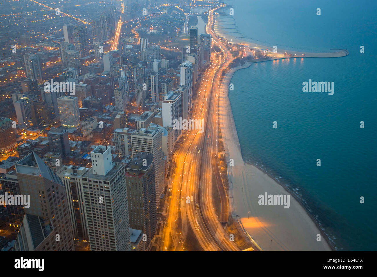 Chicago and Lake Michigan from the 94th floor of the John Hancock Building, Chicago, Illinois Stock Photo