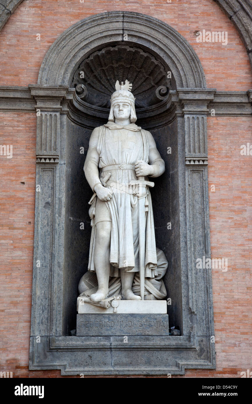 Palazzo Reale, Statue Frederick II of Swabia, Naples, Italy Stock Photo
