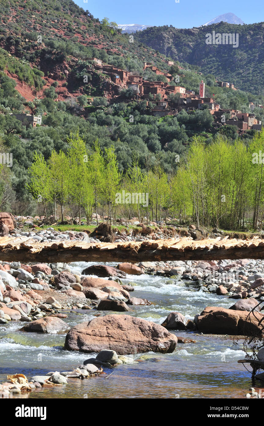 View towards the High Atlas Mountains on route to Setti Fatma near Cascades, Ourika Setti Fatma , Ourika Valley ,Morocco Stock Photo