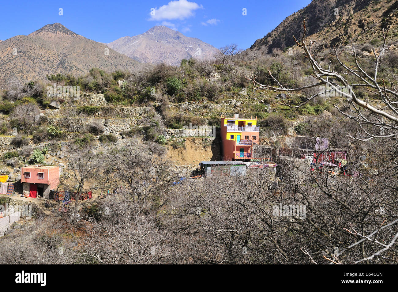 Dwellings on route to the cascades near the village of Setti Fatma, Ourika Valley, Morocco Stock Photo