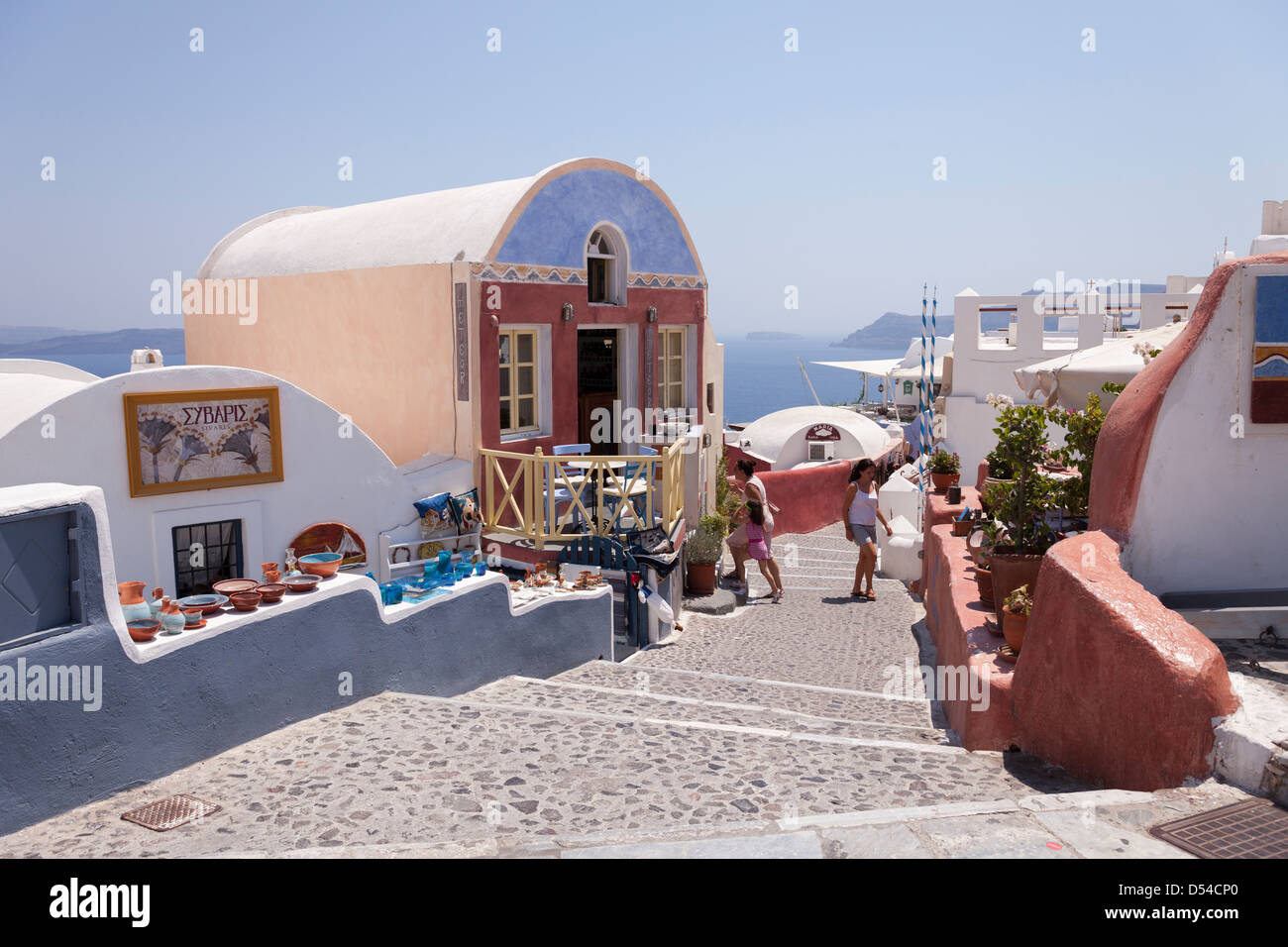 Shopping street, Oia village, Santorini, Greece Stock Photo Alamy