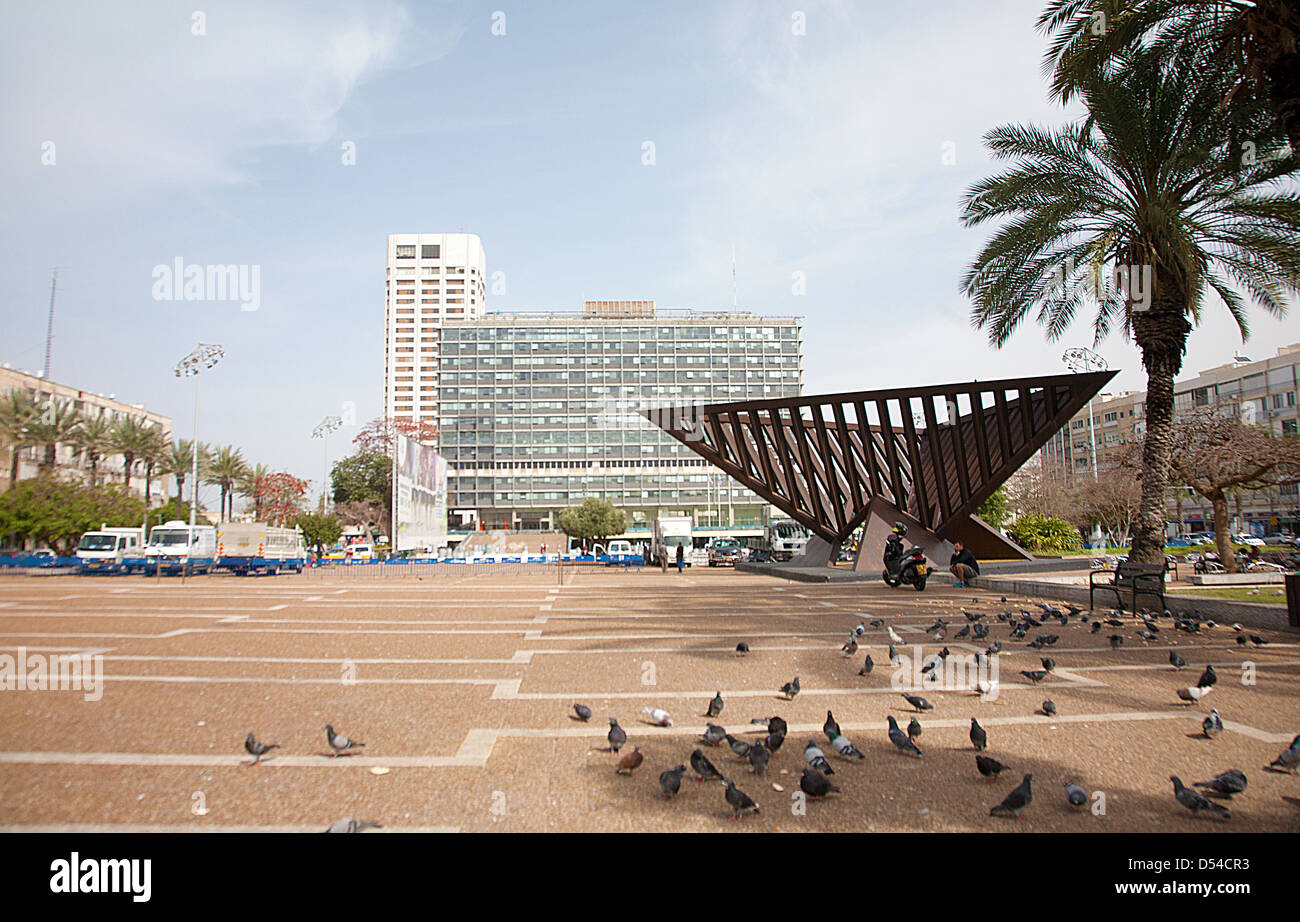 View of Rabin Square showing the Tel Aviv City Hall in background, Tel Aviv, Israel, Middle East Stock Photo