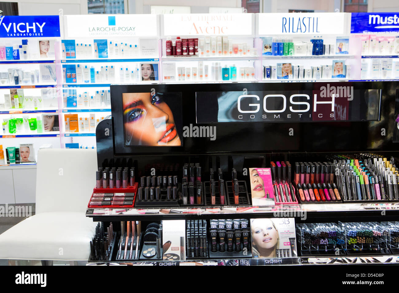 Highend cosmetics on display at a Walgreens Flagship store in downtown