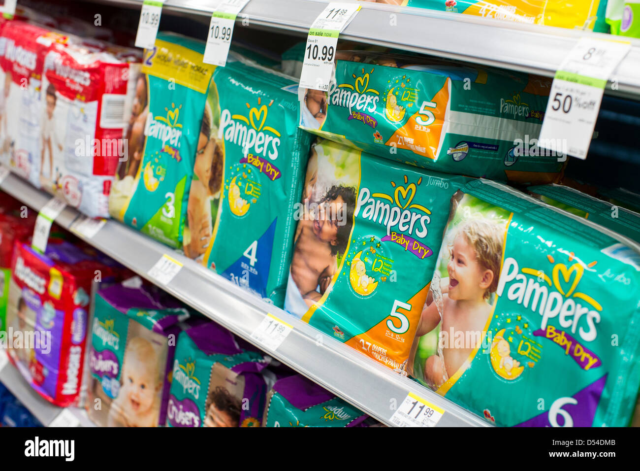 Pampers diapers on display at a Walgreens Flagship store Stock Photo - Alamy