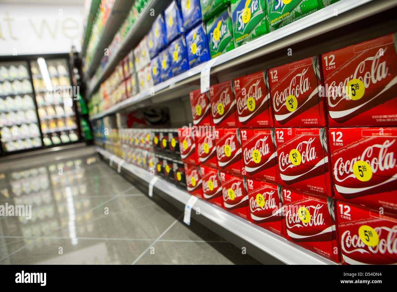 Coca-Cola products on display at a Walgreens Flagship store.  Stock Photo