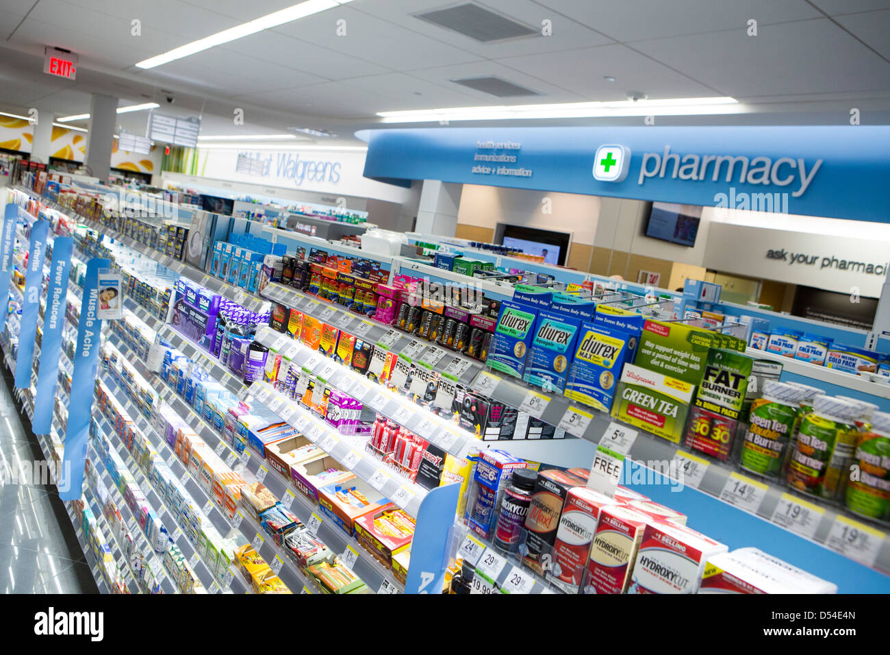 Vitamins and other supplements on display at a Walgreens Flagship store.  Stock Photo