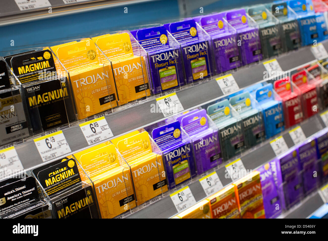 Trojan condom products on display at a Walgreens Flagship store Stock Photo Alamy