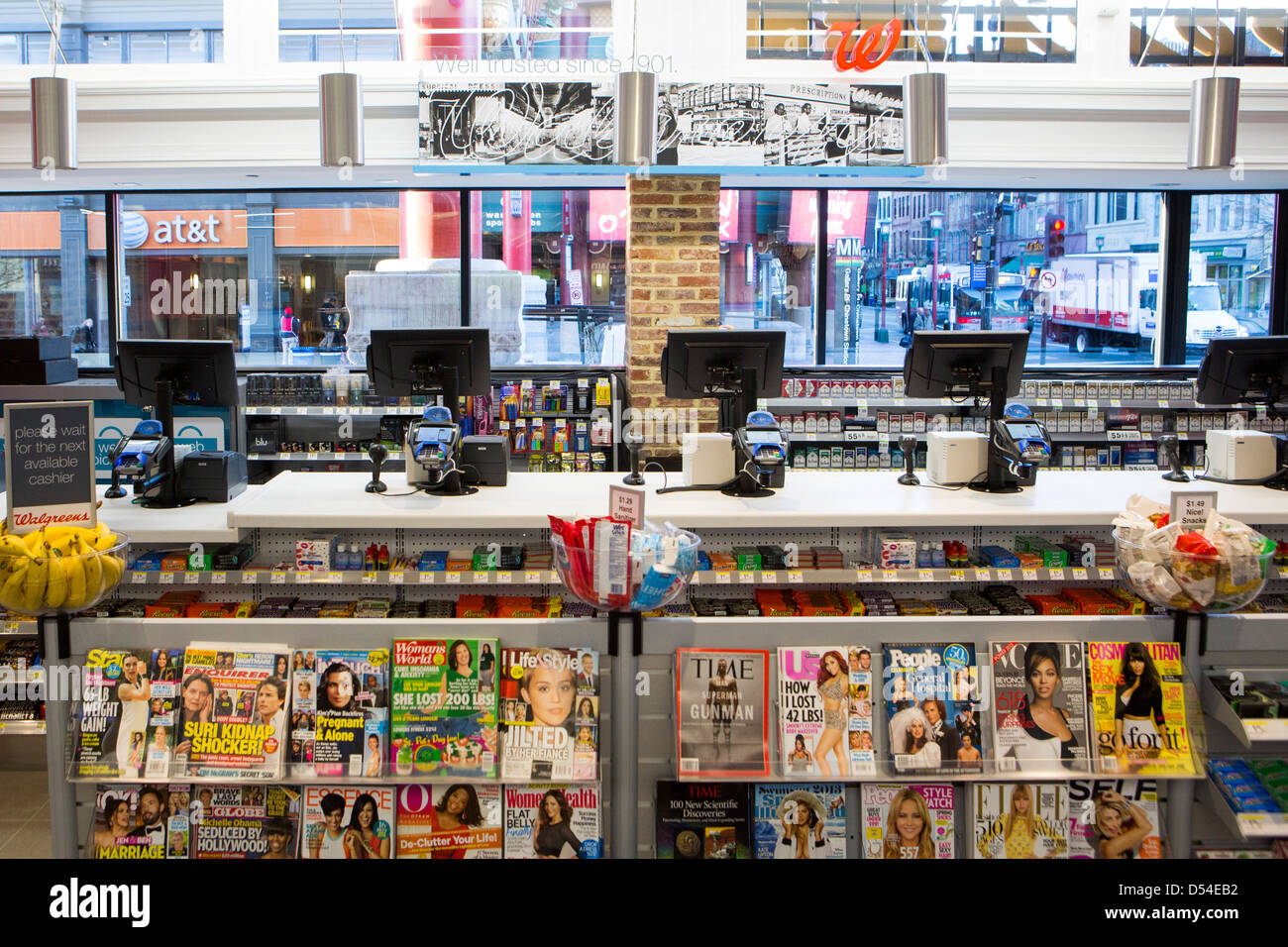 The checkout area of a Walgreens Flagship store Stock Photo Alamy