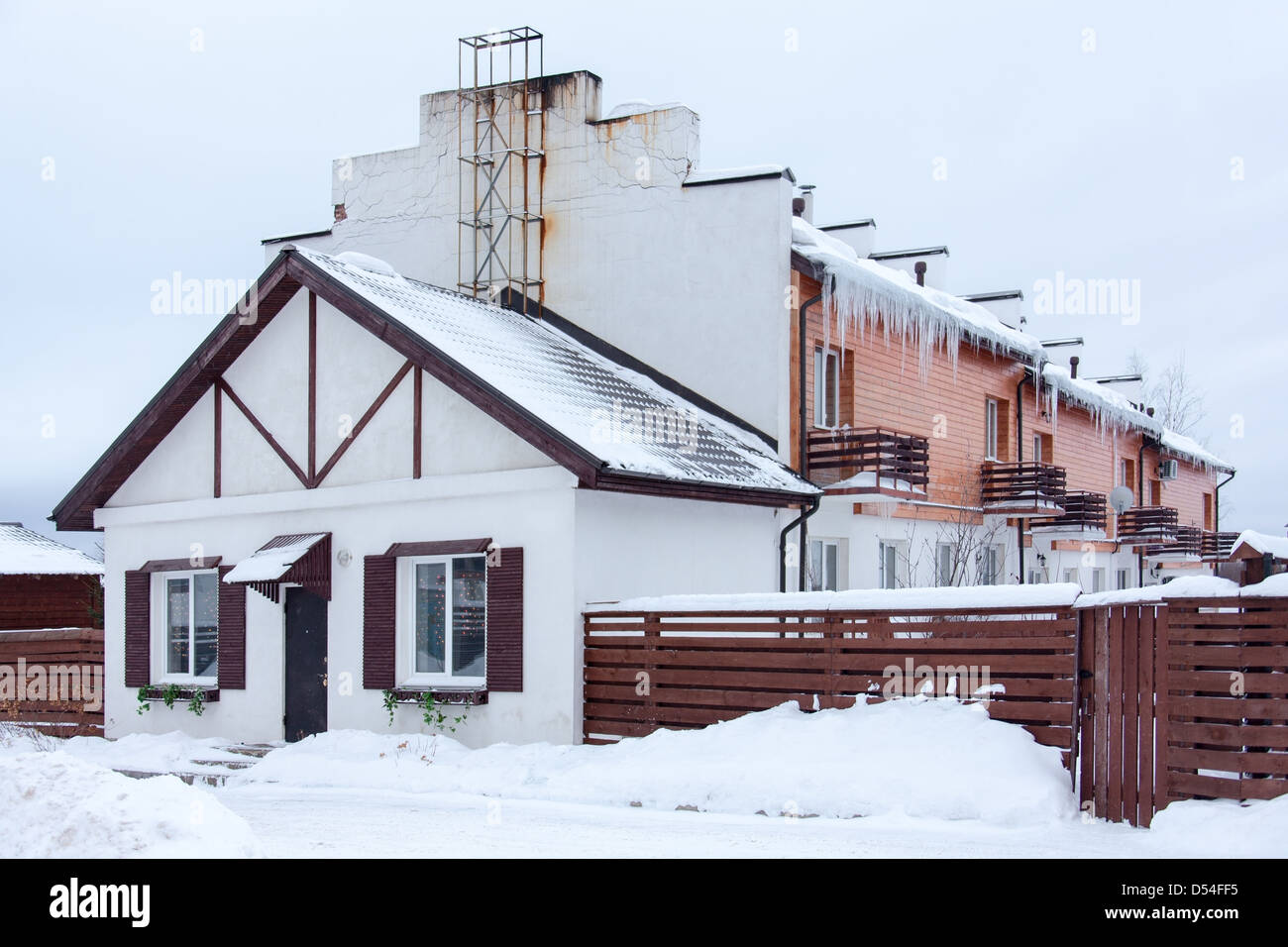 Country townhouses in cold winter season. Russia Stock Photo - Alamy