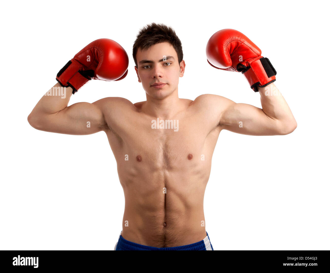 Portrait of boxer showing his muscles Stock Photo Alamy