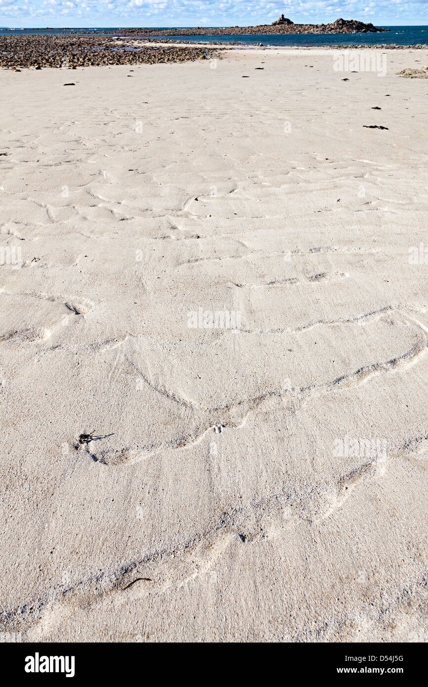 Ripples in sand on beach, Ecrehous island off Jersey, Channel Islands, UK Stock Photo