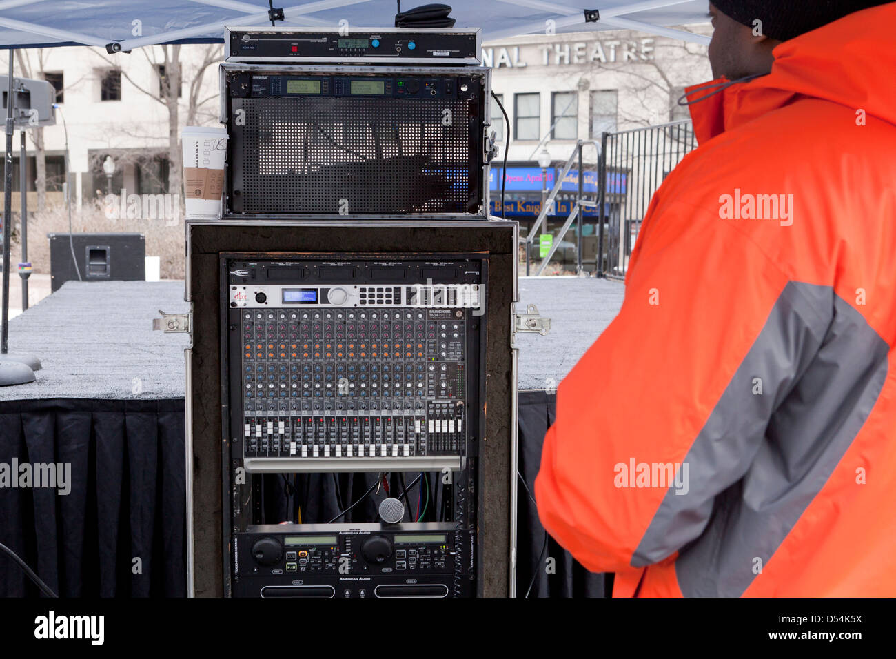 Audio technician at an outdoor event - USA Stock Photo