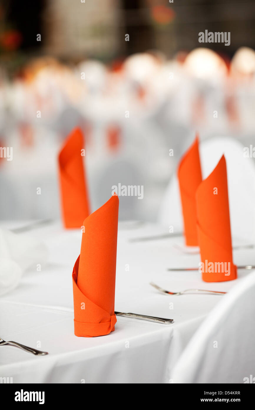 Freiburg, Germany, tables in a restaurant are decorated for a celebration Stock Photo