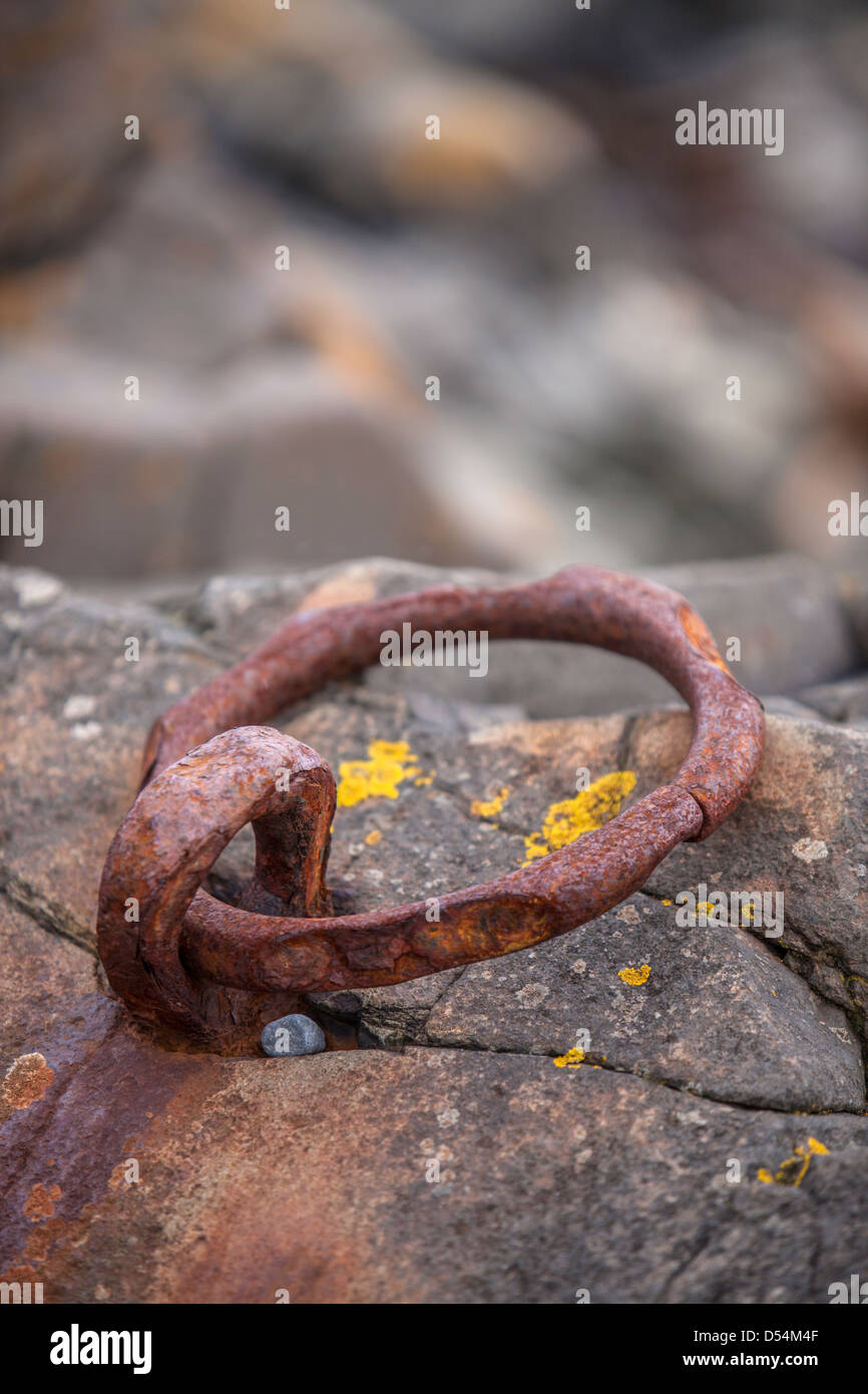 Old mooring ring, The Holy Island of Lindisfarne, Northumberland Coast, England, UK Stock Photo