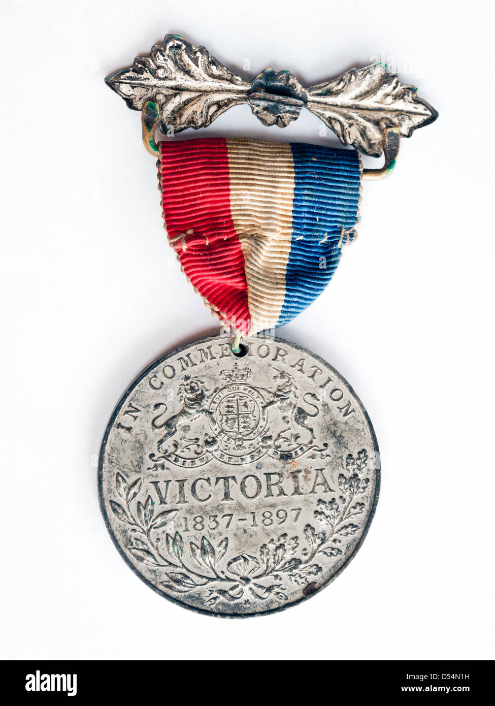 Reverse side of a Commemorative Medal issued in 1897 for the Diamond Jubilee of Victoria, British Queen and Empress of India Stock Photo