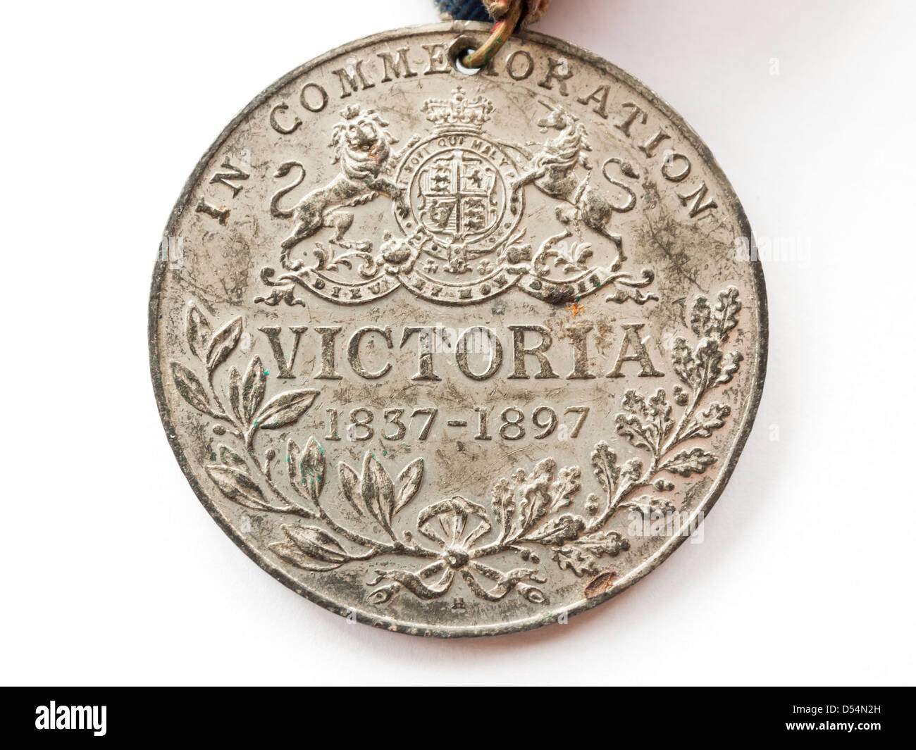 Reverse side of a Commemorative Medal issued in 1897 for the Diamond Jubilee of Victoria, British Queen and Empress of India Stock Photo