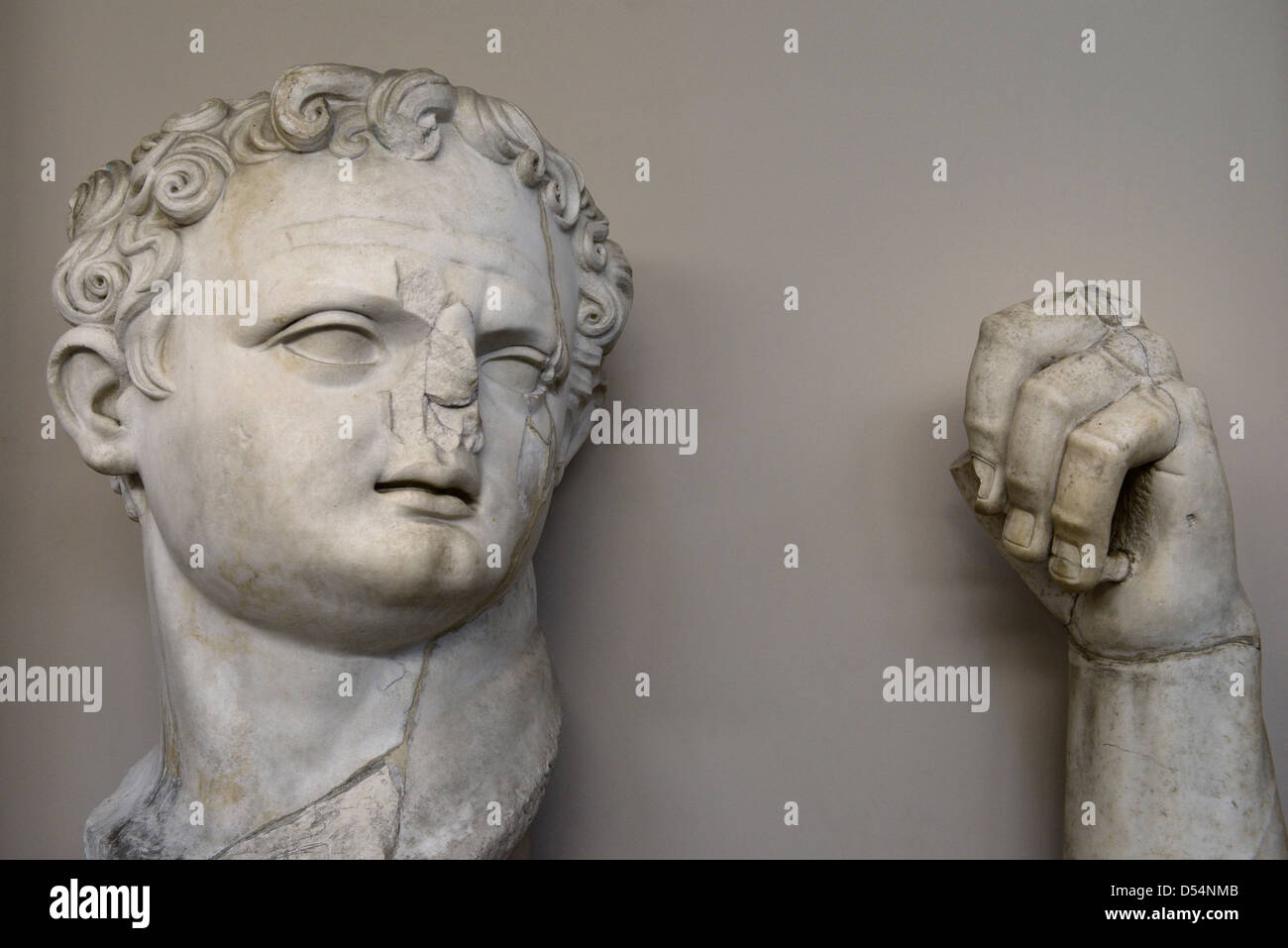 Ruined sculpture of head and hand of brutal tyrant Roman Emperor Domitian at Ephesus Museum Turkey Stock Photo