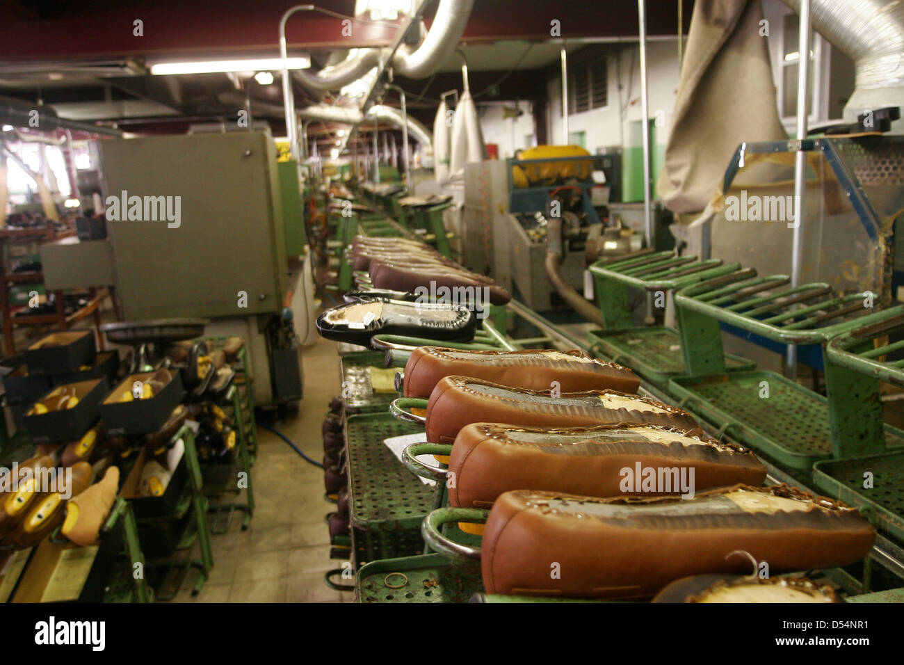Leather shoes are partially assembled in a shoe factory on the village of  Inca, Spain Stock Photo - Alamy