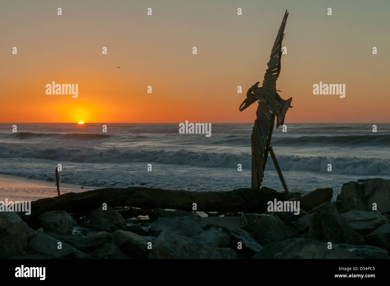 Sunset on Hokitika Beach, Hokitika, West Coast, New Zealand Stock Photo