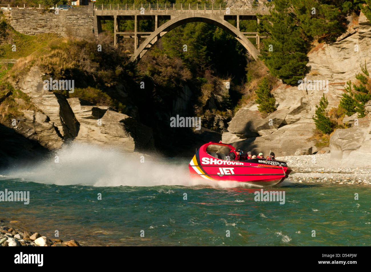 Jetboating on the Shotover River, Arrowtown, Otago, New Zealand Stock Photo