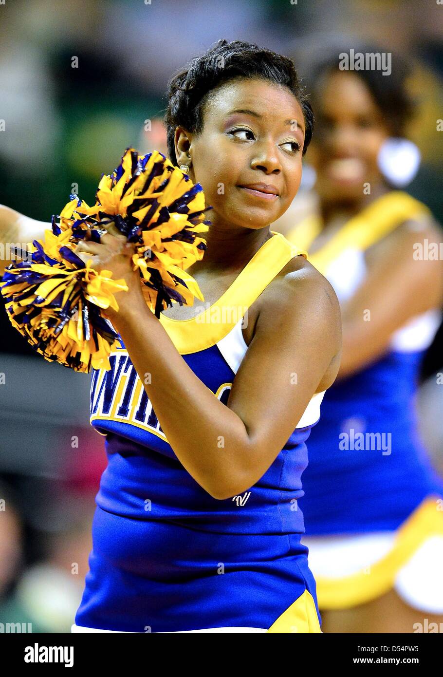 March 24, 2013 - Waco, TX, U.S - March 24, 2013..Prairie View cheerleader during first round of NCAA Women's Basketball regional tournament at Ferrell Center in Waco, TX. Baylor defeat Prairie A&M 82-40 to advance to the second round. Stock Photo