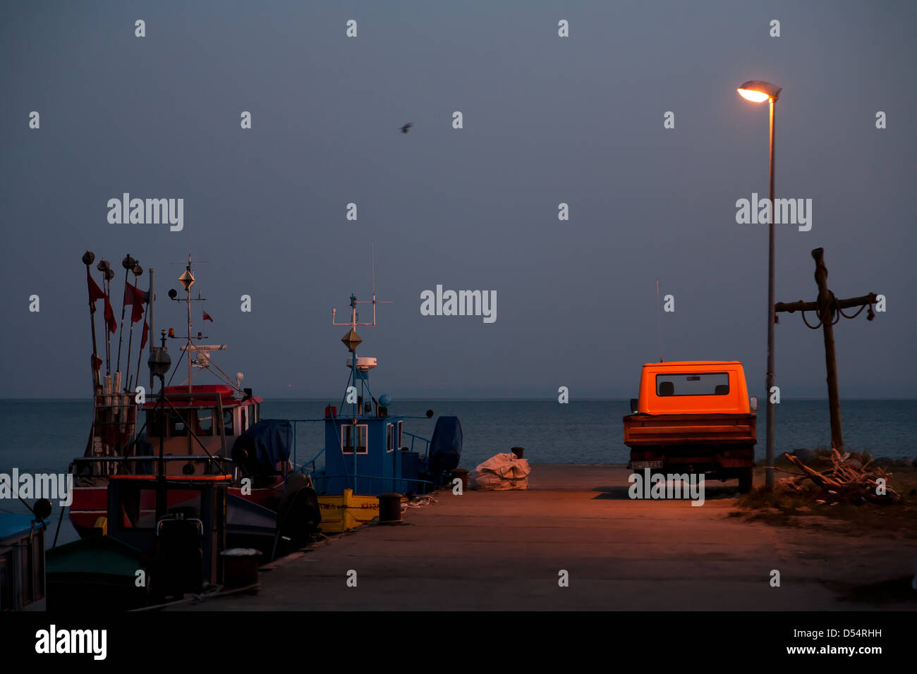 Kiss Field, Poland, harbor and fishing boats in the Gulf of Gdansk Stock Photo