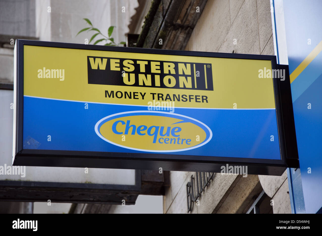 Western Union sign, Leicester, England, UK Stock Photo