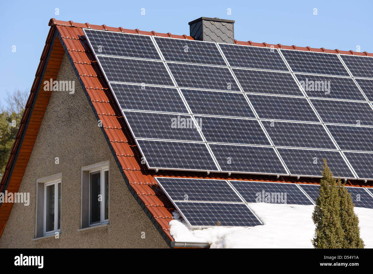 Solar cells on a roof of a house. Stock Photo