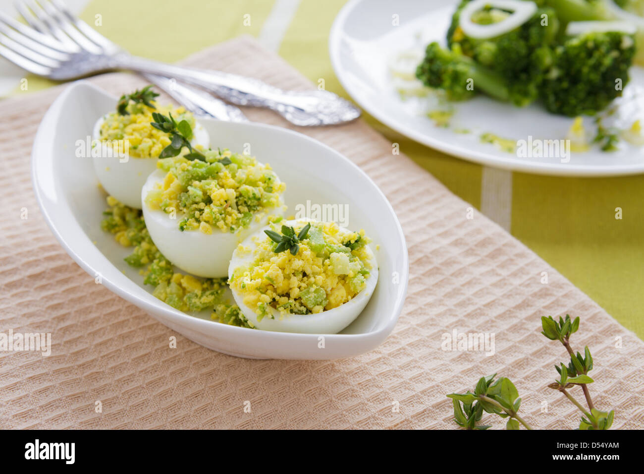 light snack of boiled eggs stuffed, closeup Stock Photo - Alamy