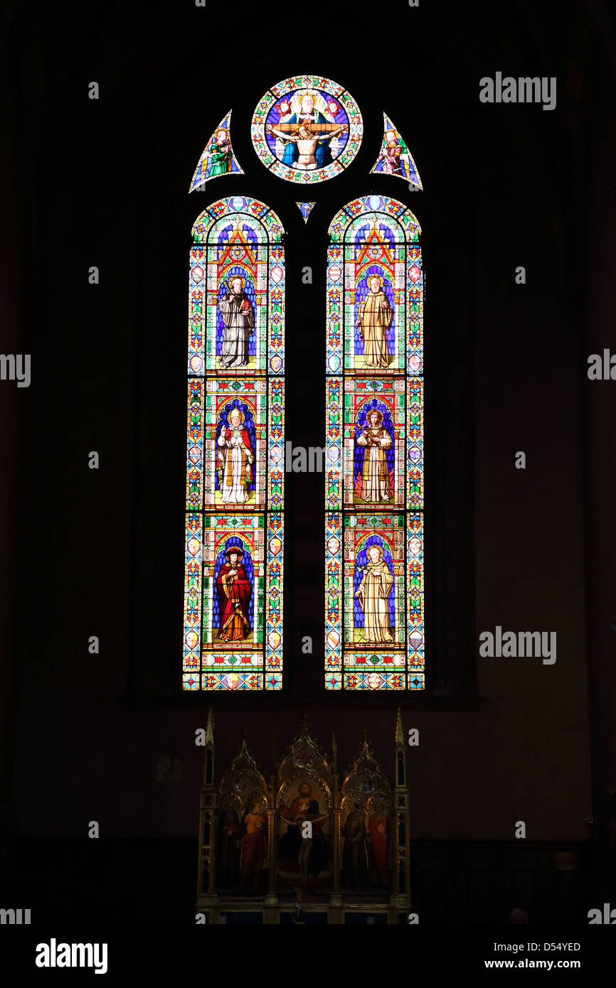 Stained Glass window Chiesa di Santa Trinita Church of the Holy Trinity in Florence Italy. Stock Photo