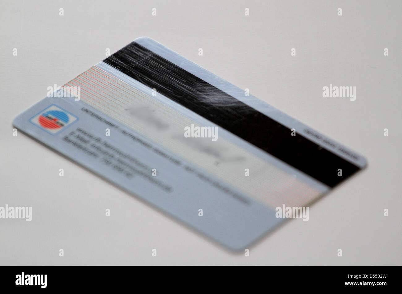 Stuttgart, Germany, scratched magnetic strip of a debit card Stock Photo