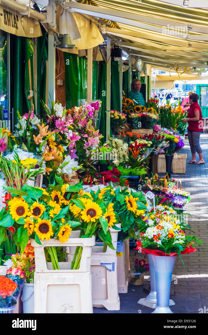 A flower stall outside Hala Mirowska market in Warsaw, Poland. Stock Photo