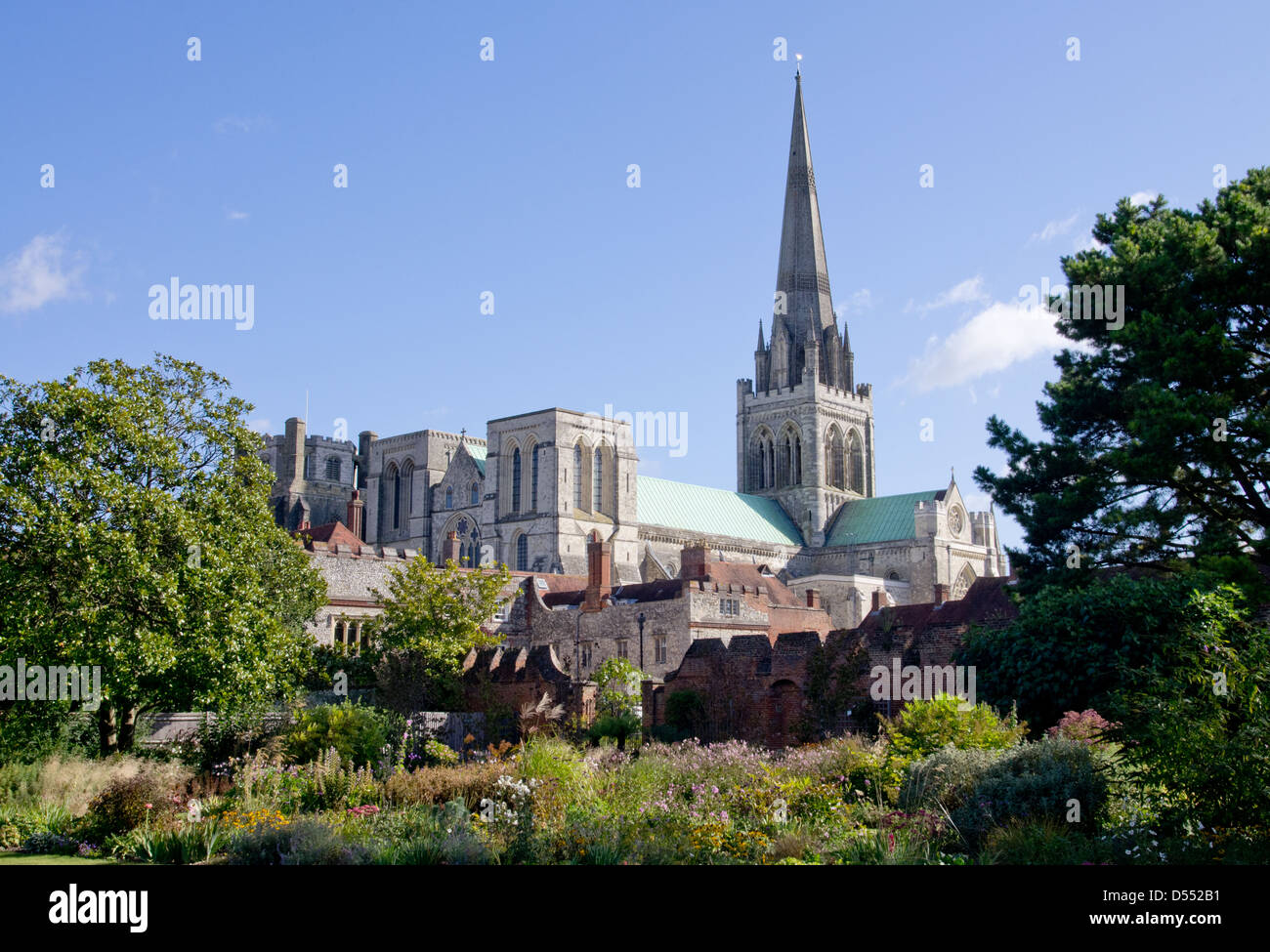 Chichester Cathedral from the  Bishops palace gardens. Stock Photo