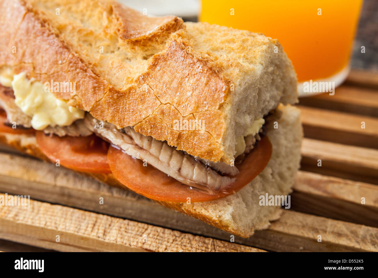 spanish sandwich made of mackerel with tomato and mayonnaise Stock