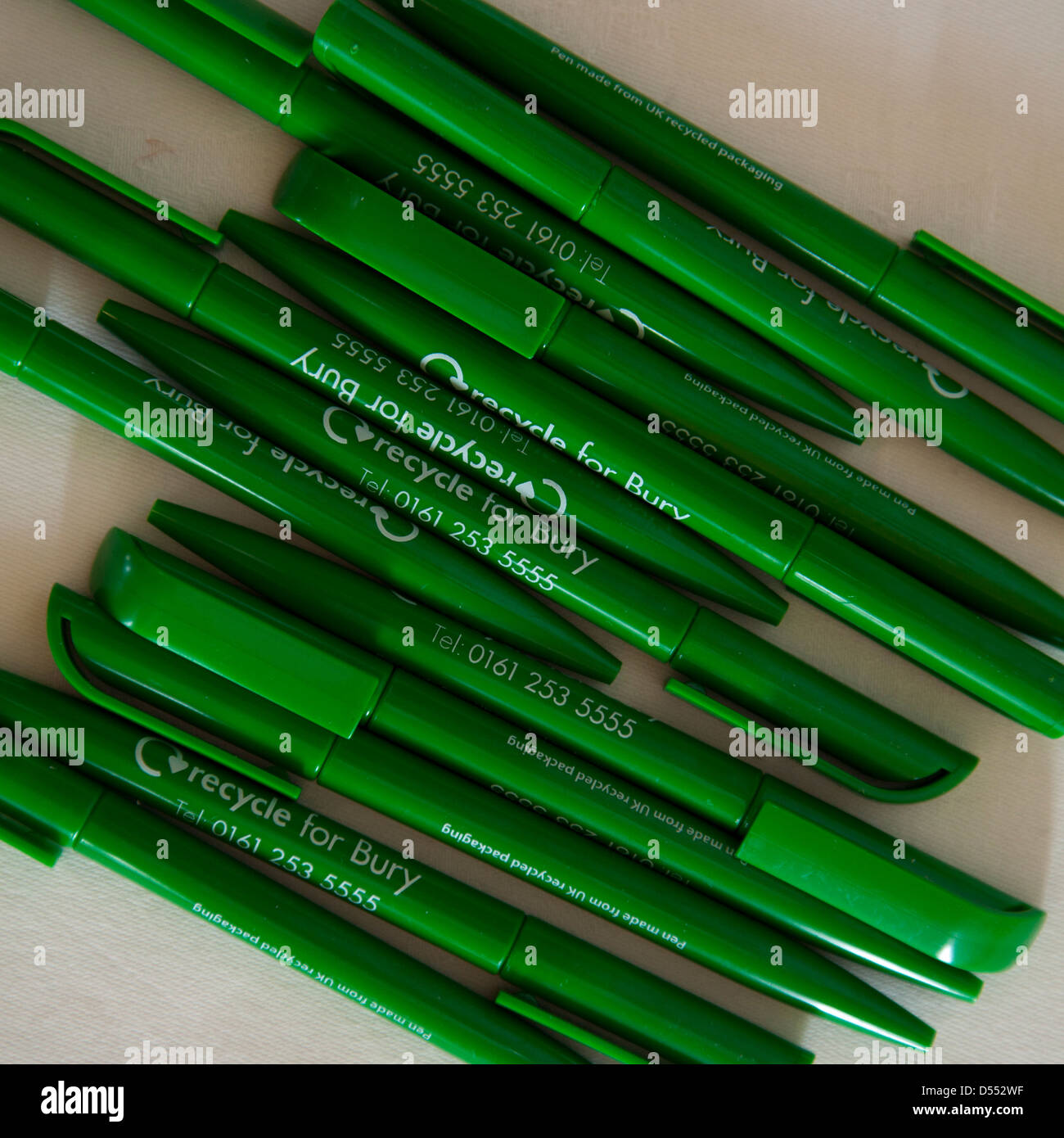 Green Recycled pens Made from recycled UK waste CD cases and recycled