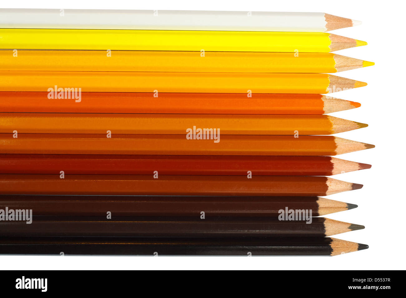 graduated coloured wooden pencil crayons good edge for artists supplies advert Stock Photo