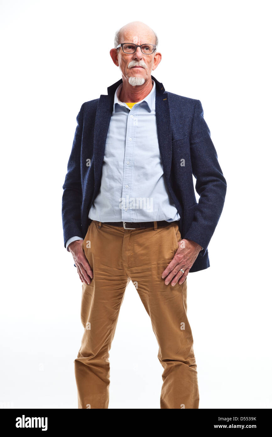 Serious well dressed senior man with glasses. Isolated. Stock Photo